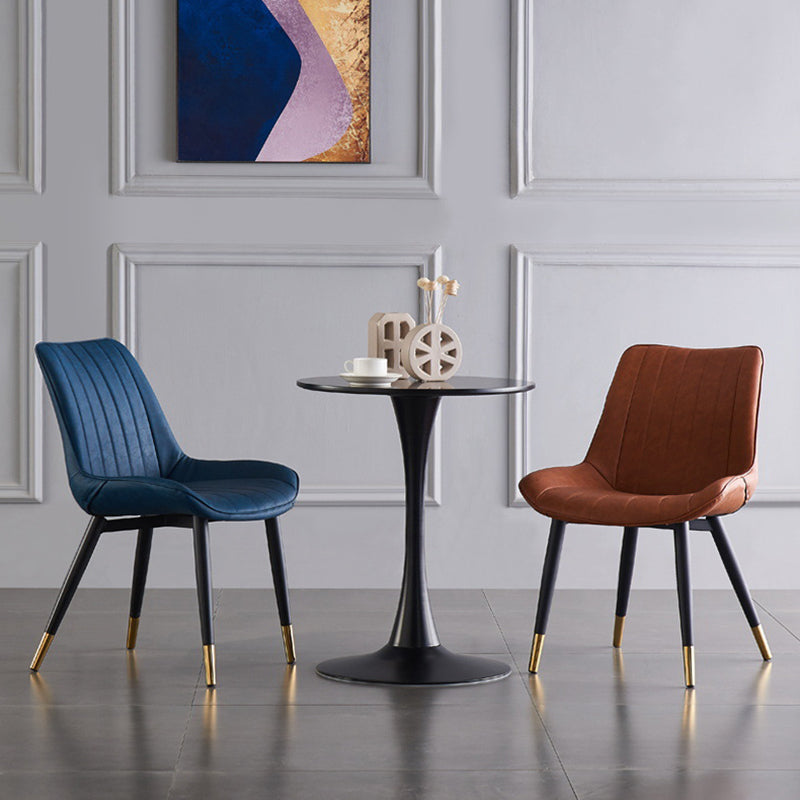Modern Armless Dining Chairs Solid Back Leather Side Chairs with Metal Legs