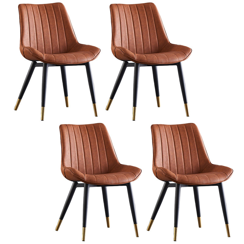 Modern Armless Dining Chairs Solid Back Leather Side Chairs with Metal Legs
