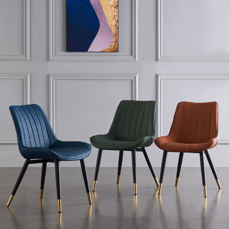 Modern Armless Dining Chairs Solid Back Leather Side Chairs with Metal Legs