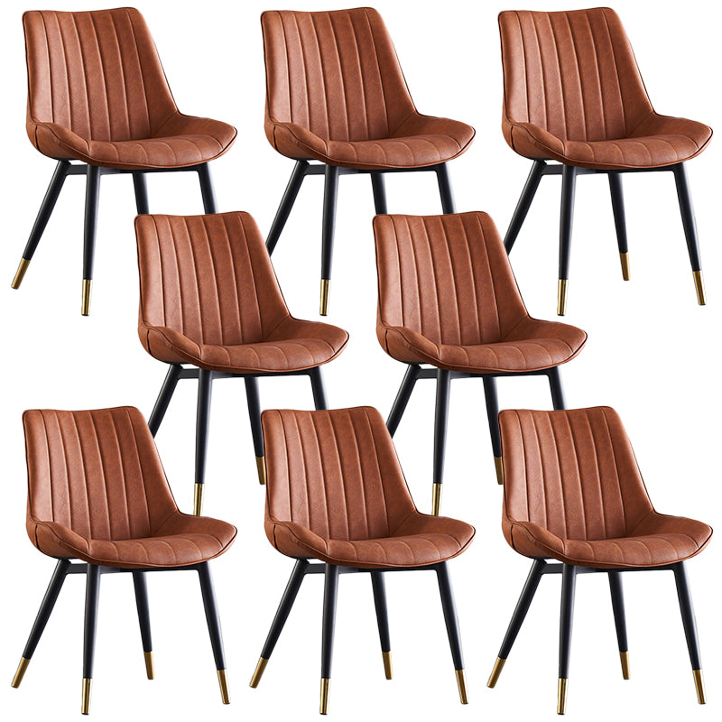 Modern Armless Dining Chairs Solid Back Leather Side Chairs with Metal Legs