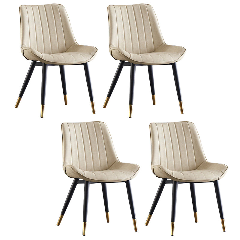 Modern Armless Dining Chairs Solid Back Leather Side Chairs with Metal Legs