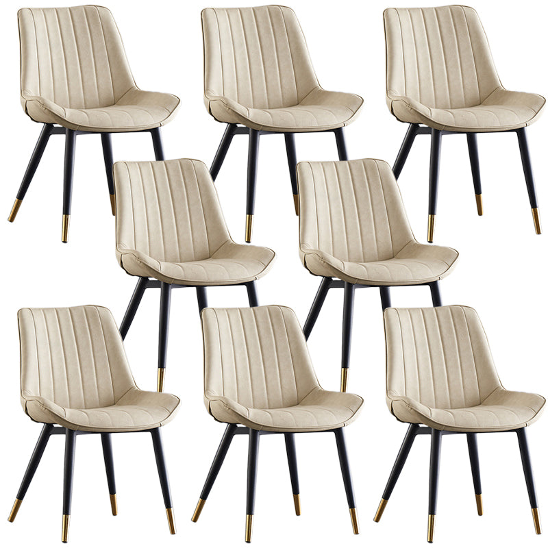 Modern Armless Dining Chairs Solid Back Leather Side Chairs with Metal Legs