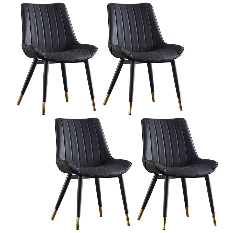 Modern Armless Dining Chairs Solid Back Leather Side Chairs with Metal Legs