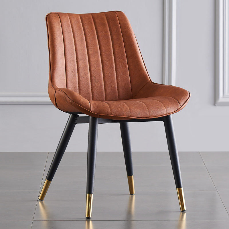 Modern Armless Dining Chairs Solid Back Leather Side Chairs with Metal Legs