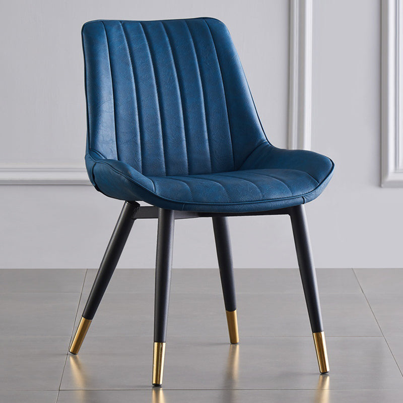 Modern Armless Dining Chairs Solid Back Leather Side Chairs with Metal Legs