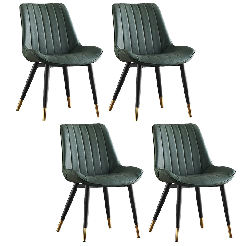 Modern Armless Dining Chairs Solid Back Leather Side Chairs with Metal Legs