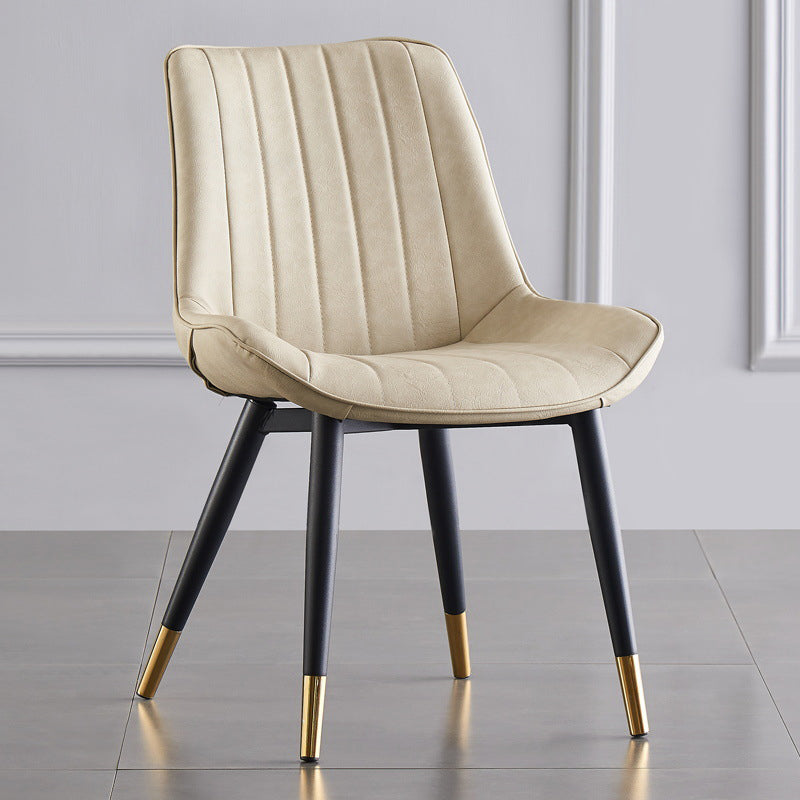 Modern Armless Dining Chairs Solid Back Leather Side Chairs with Metal Legs