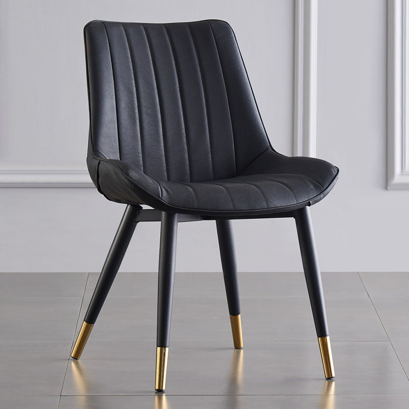 Modern Armless Dining Chairs Solid Back Leather Side Chairs with Metal Legs