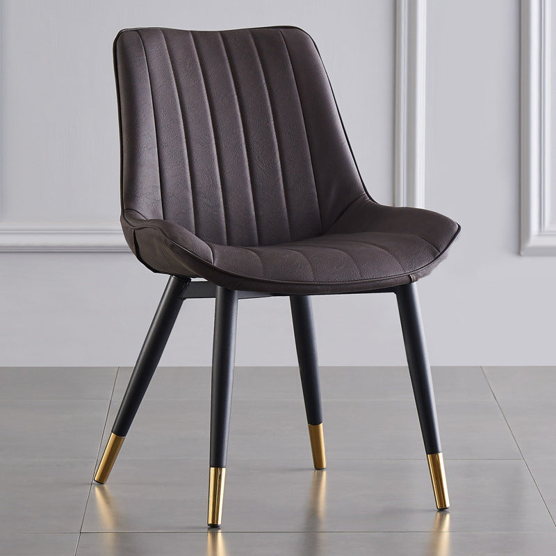 Modern Armless Dining Chairs Solid Back Leather Side Chairs with Metal Legs