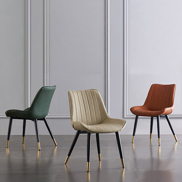 Modern Armless Dining Chairs Solid Back Leather Side Chairs with Metal Legs