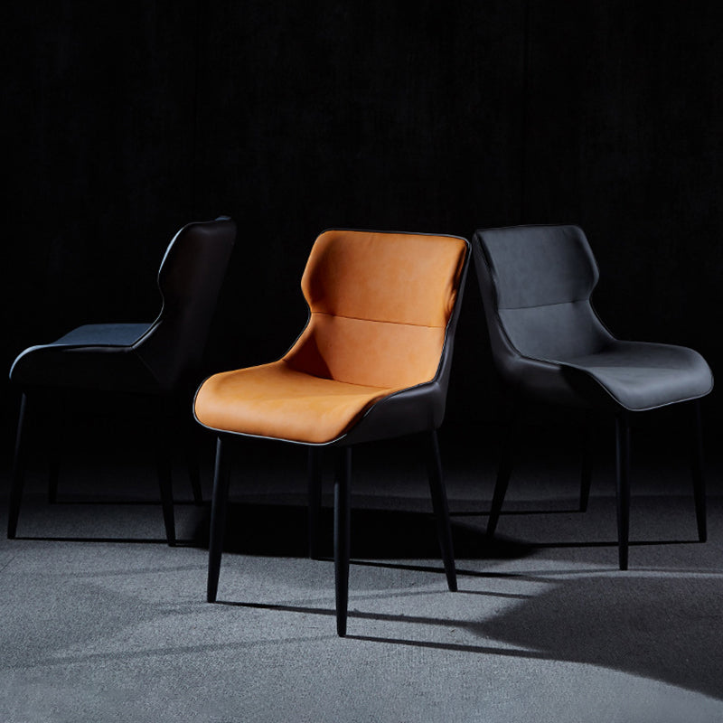 Modern Leather Dining Side Chair Indoor Wingback Chair with Black Legs