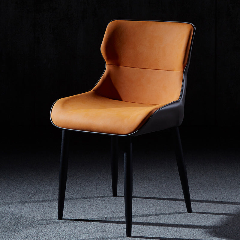Modern Leather Dining Side Chair Indoor Wingback Chair with Black Legs