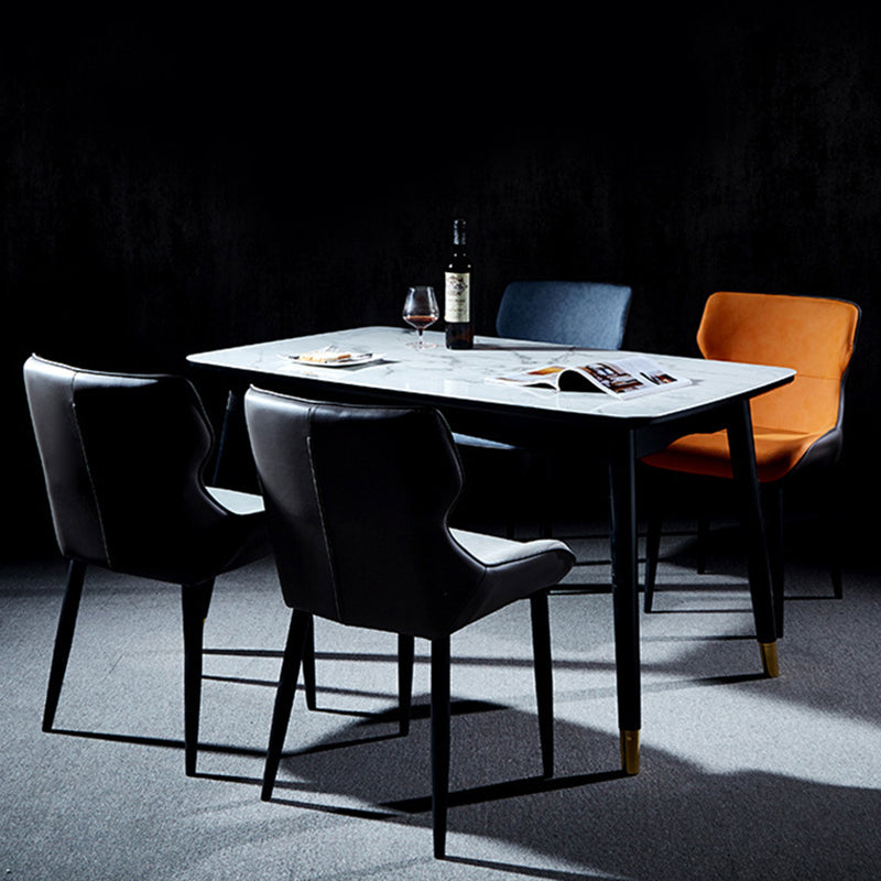 Modern Leather Dining Side Chair Indoor Wingback Chair with Black Legs