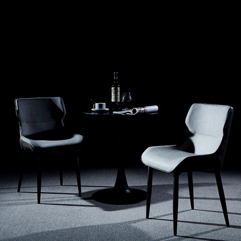 Modern Leather Dining Side Chair Indoor Wingback Chair with Black Legs