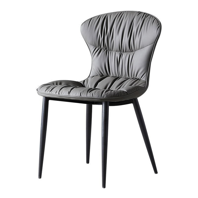 Chaise de salle à manger sans bras en cuir contemporain avec pattes noires