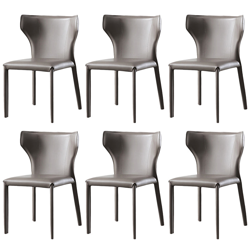 Modern Wingback Side Chair Leather Armless Dining Chair with Metal Legs