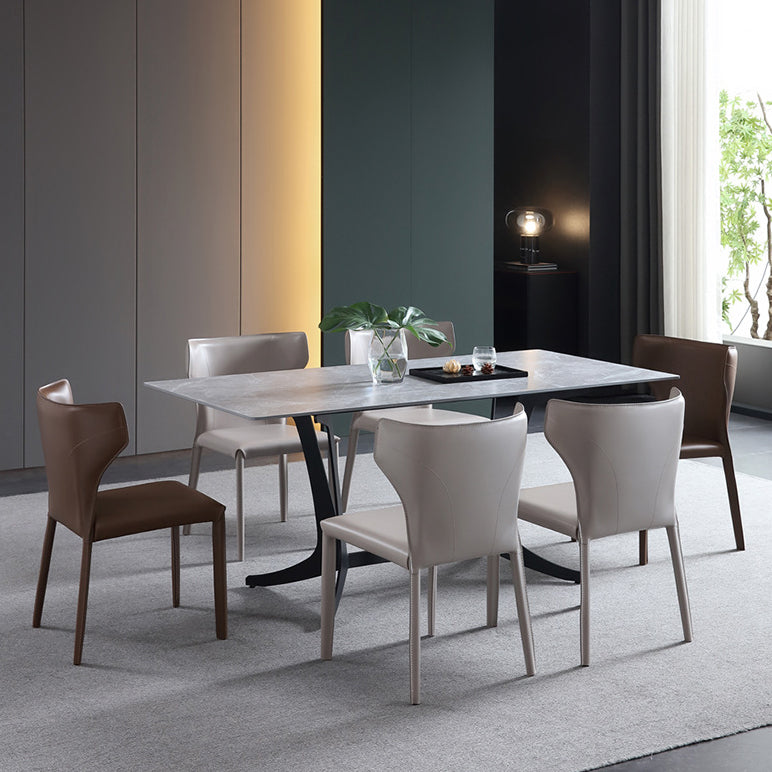 Sedia laterale del wingback moderna in pelle sedia da pranzo senza braccio con zampe metalliche
