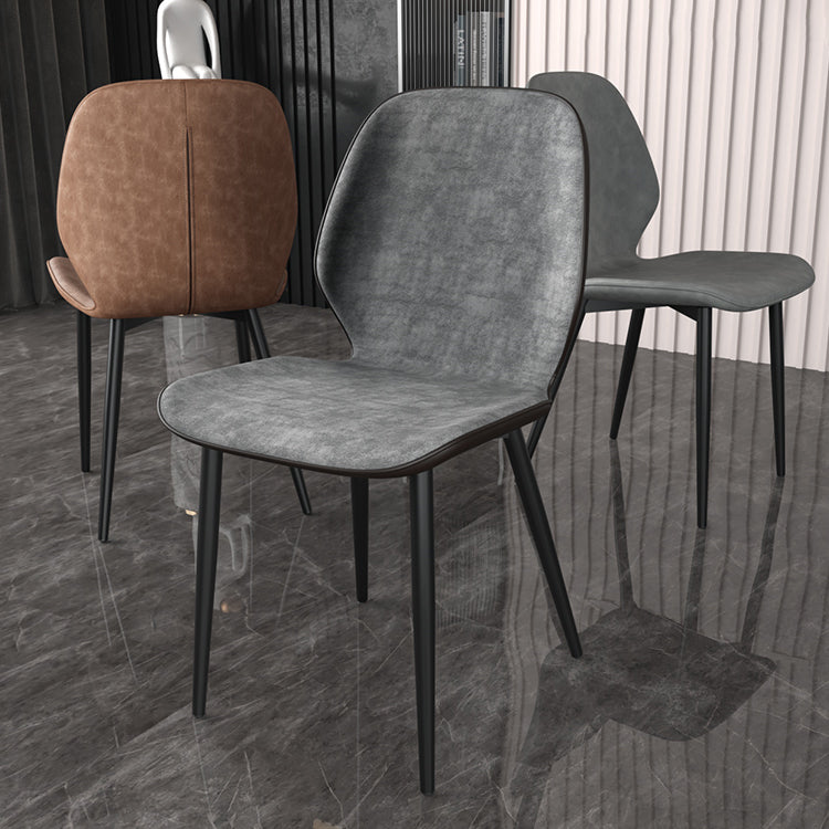 Leder zeitgenössischer Wingback Side Stuhl Küche Essstuhl mit Metallbeinen