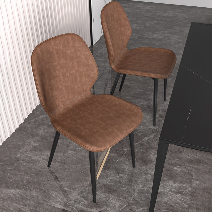 Leder zeitgenössischer Wingback Side Stuhl Küche Essstuhl mit Metallbeinen