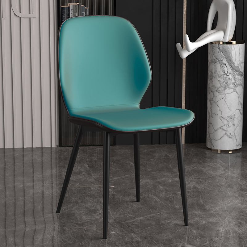 Leder zeitgenössischer Wingback Side Stuhl Küche Essstuhl mit Metallbeinen
