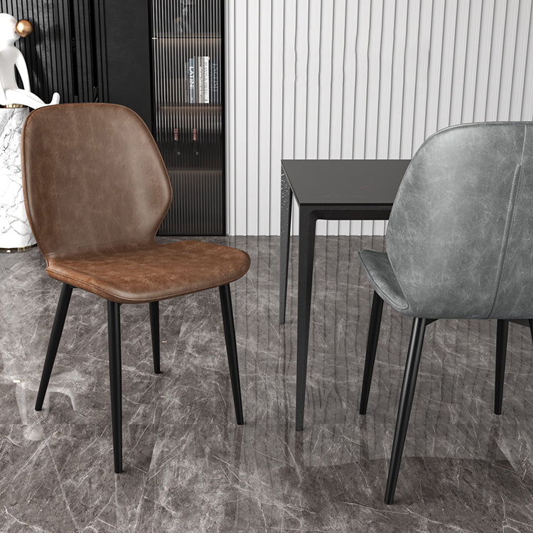 Leder zeitgenössischer Wingback Side Stuhl Küche Essstuhl mit Metallbeinen