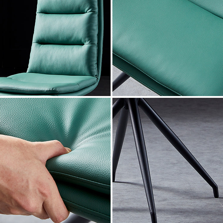 Sillas modernas de cuero de imitación con 4 patas de comedor de patas de metal de acabado negro para el hogar