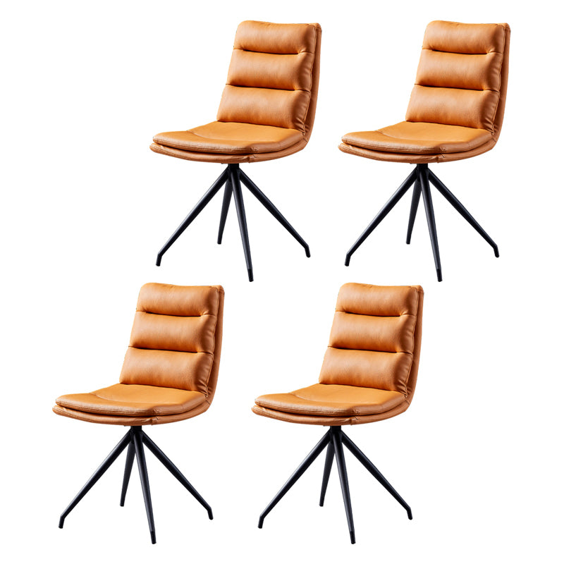Sillas modernas de cuero de imitación con 4 patas de comedor de patas de metal de acabado negro para el hogar
