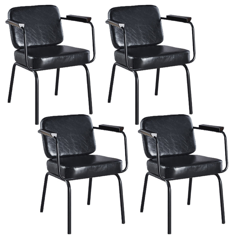 Industrial Leather Square Dining Chair Parsons Arm Chairs for Home Use