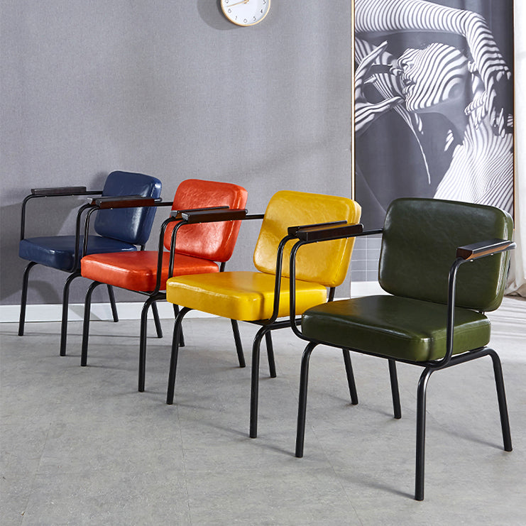 Industrial Leather Square Dining Chair Parsons Arm Chairs for Home Use