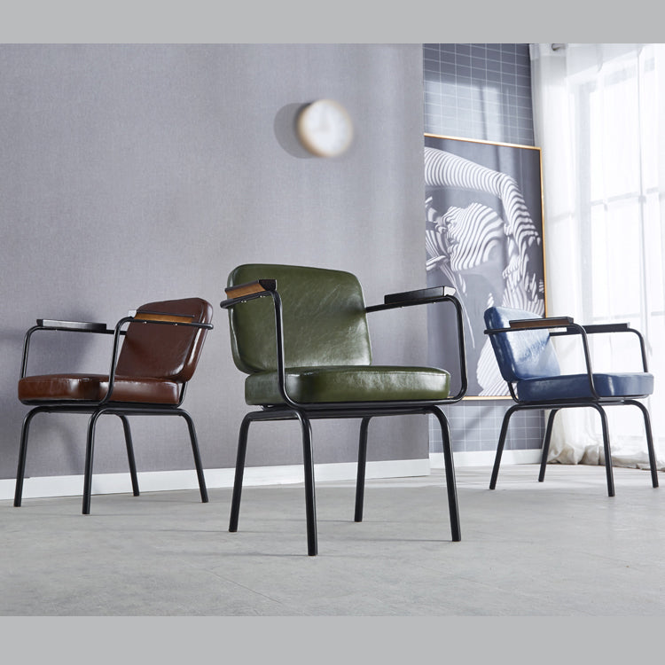 Industrial Leather Square Dining Chair Parsons Arm Chairs for Home Use