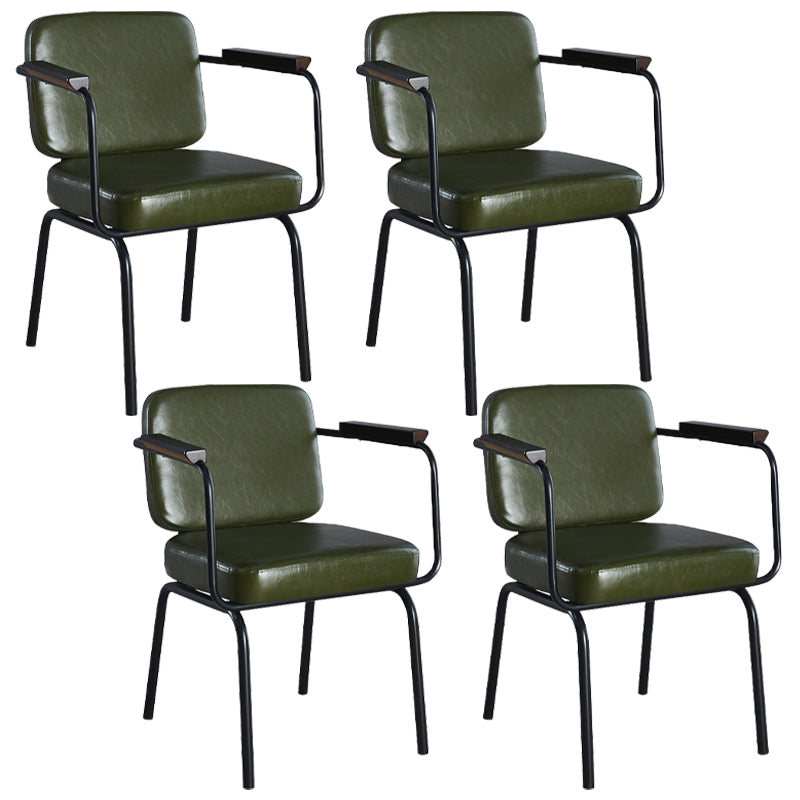 Industrial Leather Square Dining Chair Parsons Arm Chairs for Home Use