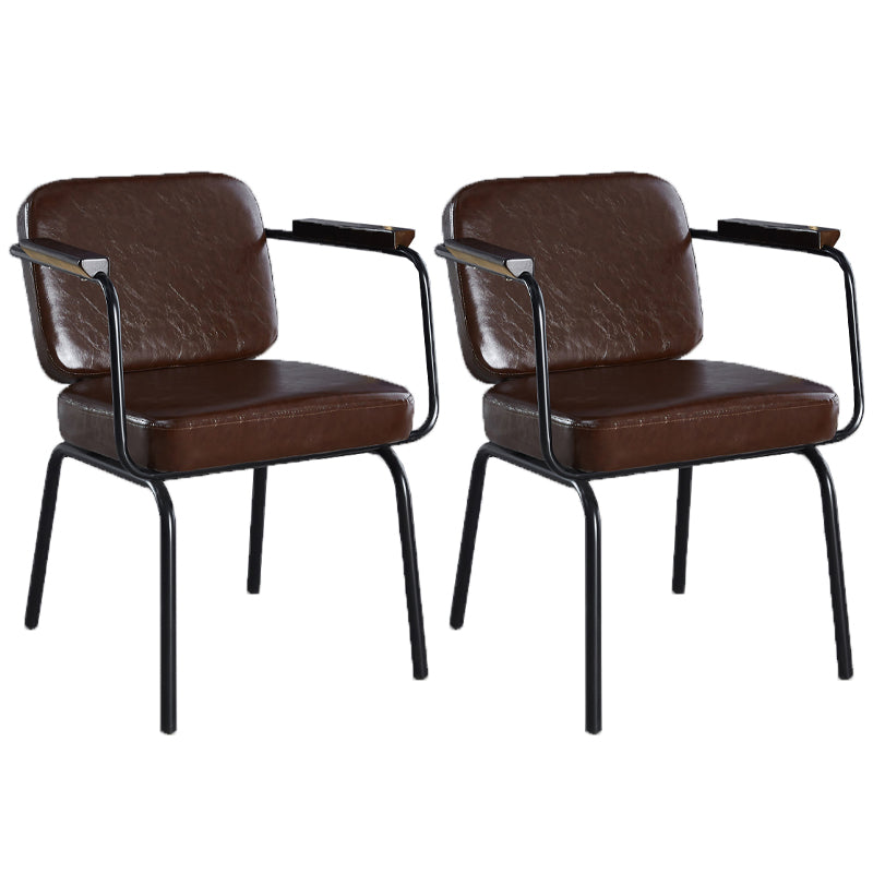 Industrial Leather Square Dining Chair Parsons Arm Chairs for Home Use