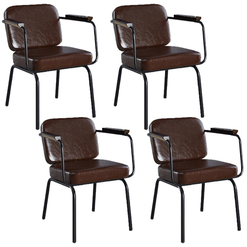 Industrial Leather Square Dining Chair Parsons Arm Chairs for Home Use