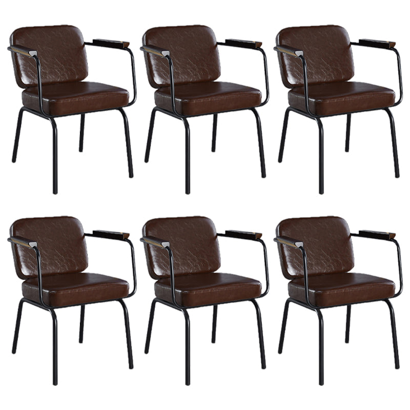 Industrial Leather Square Dining Chair Parsons Arm Chairs for Home Use