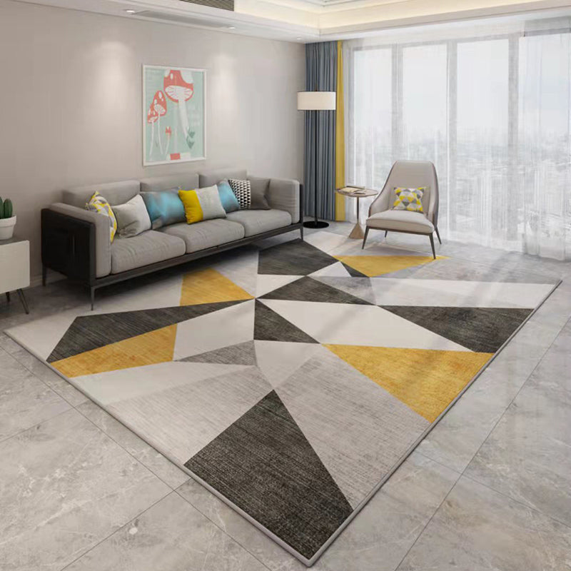 Grey Tone Geometric Splicing Rug Polyester Carpet Casual Non-Slip Backing Indoor Rug for Living Room