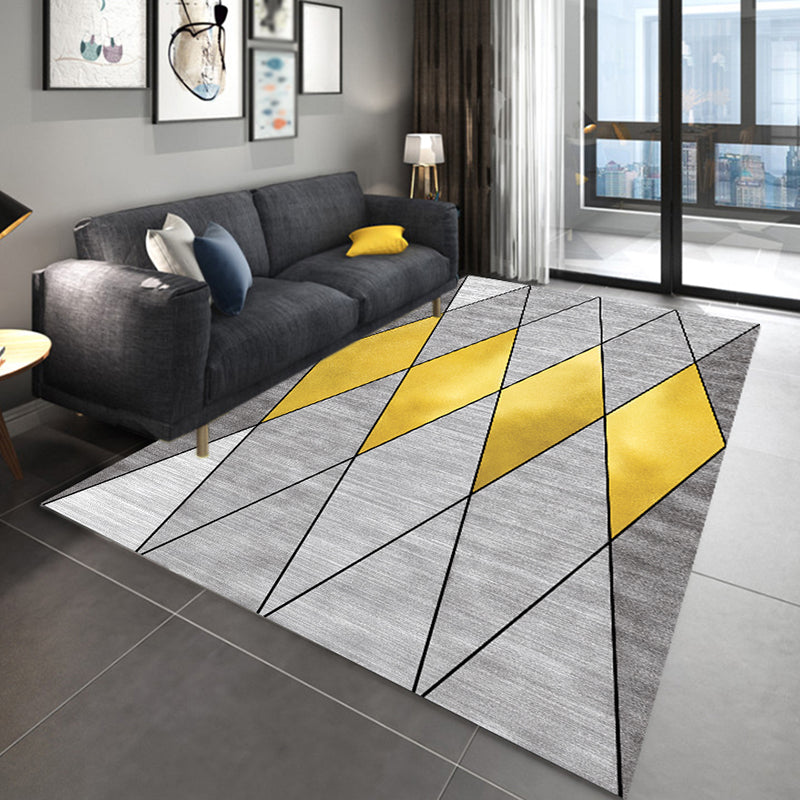 Grey Tone Nordic Carpet Polyester Geometric Pattern Indoor Rug Anti-Slip Backing Rug for Home Decor