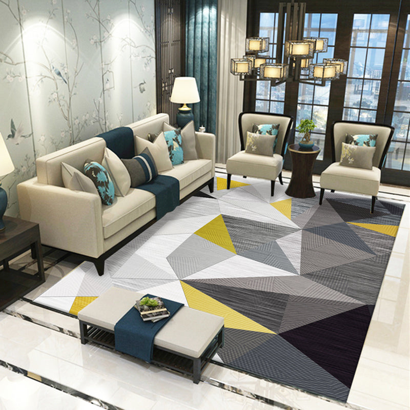 Grey Tone Nordic Carpet Polyester Geometric Pattern Indoor Rug Anti-Slip Backing Rug for Home Decor