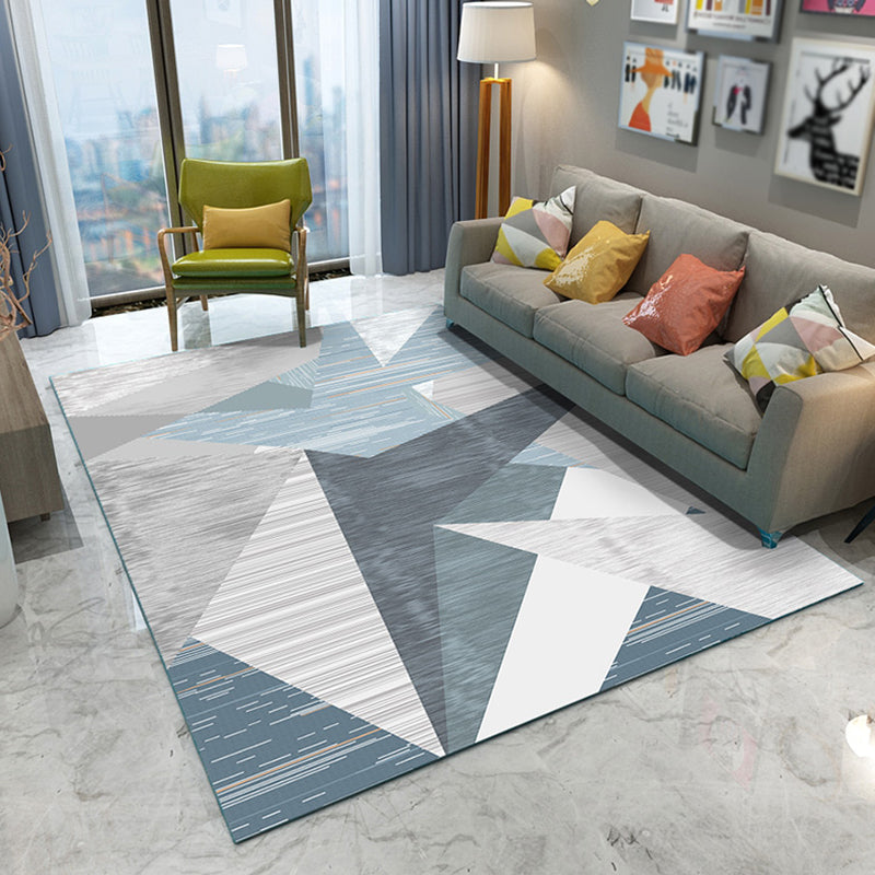 White Tone Nordic Area Carpet Polyester Geometric Splicing Indoor Rug Easy Care Carpet for Bedroom
