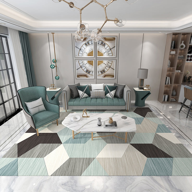 White Tone Nordic Area Carpet Polyester Geometric Splicing Indoor Rug Easy Care Carpet for Bedroom