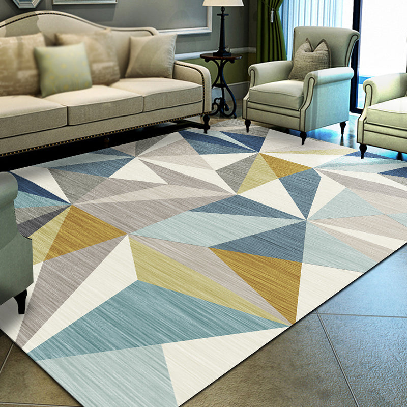 Yellow Tone Casual Area Carpet Polyester Geometric Print Indoor Rug Washable Carpet for Living Room