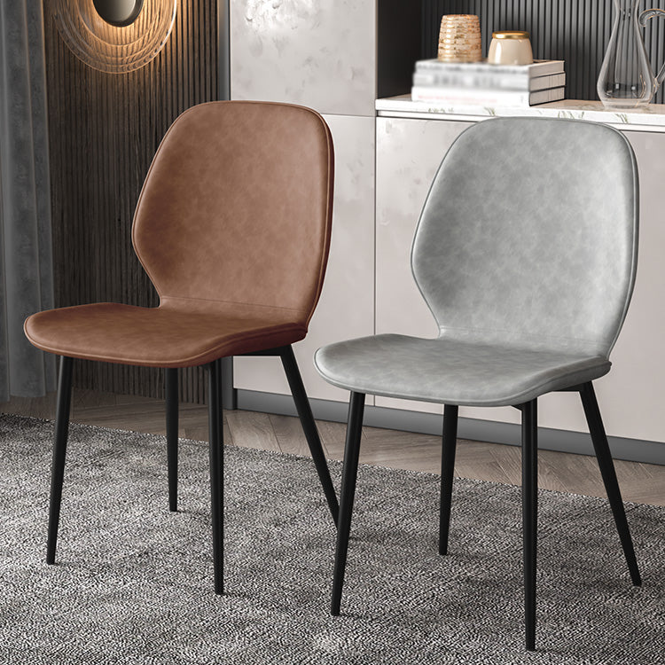 Faux Leather Contemporary Dining Room Chair Matte Finish Solid Back Dining Chairs