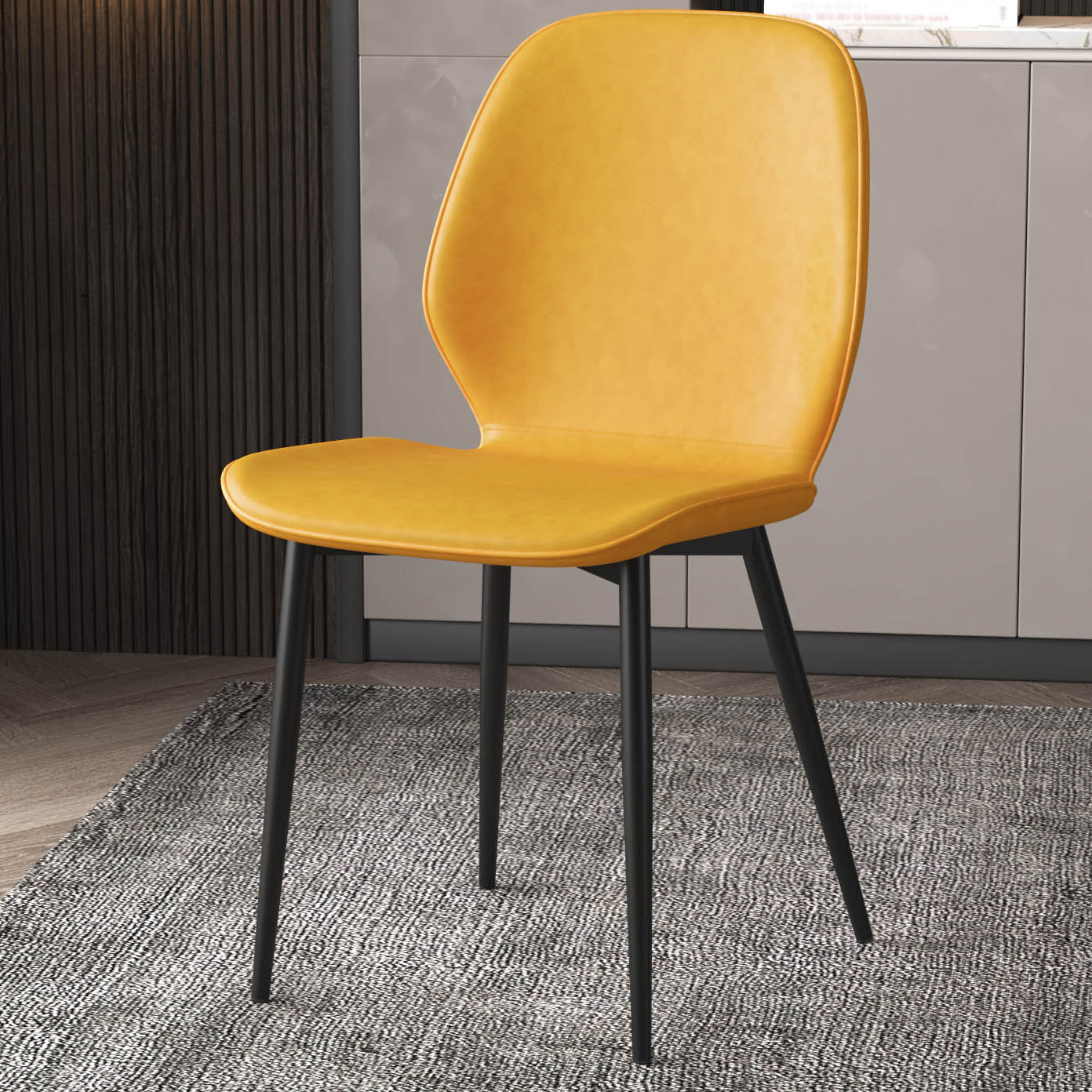 Faux Leather Contemporary Dining Room Chair Matte Finish Solid Back Dining Chairs