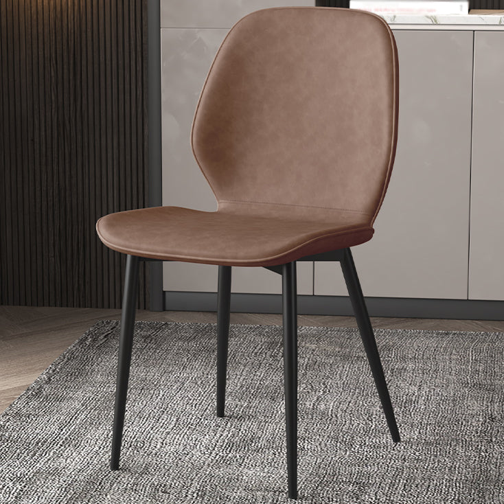 Faux Leather Contemporary Dining Room Chair Matte Finish Solid Back Dining Chairs