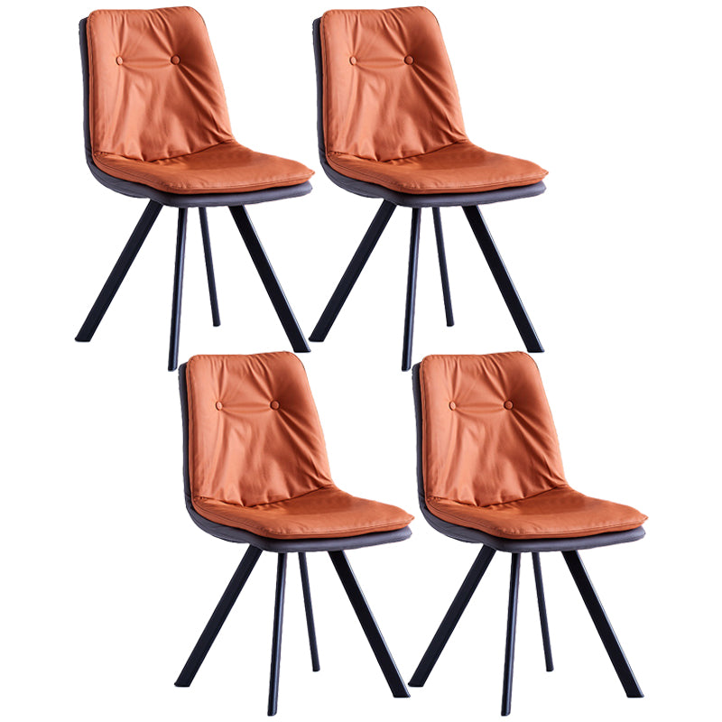 Leather Scandinavian Side Chair Upholstered Armless Dining Chairs with Metal Legs