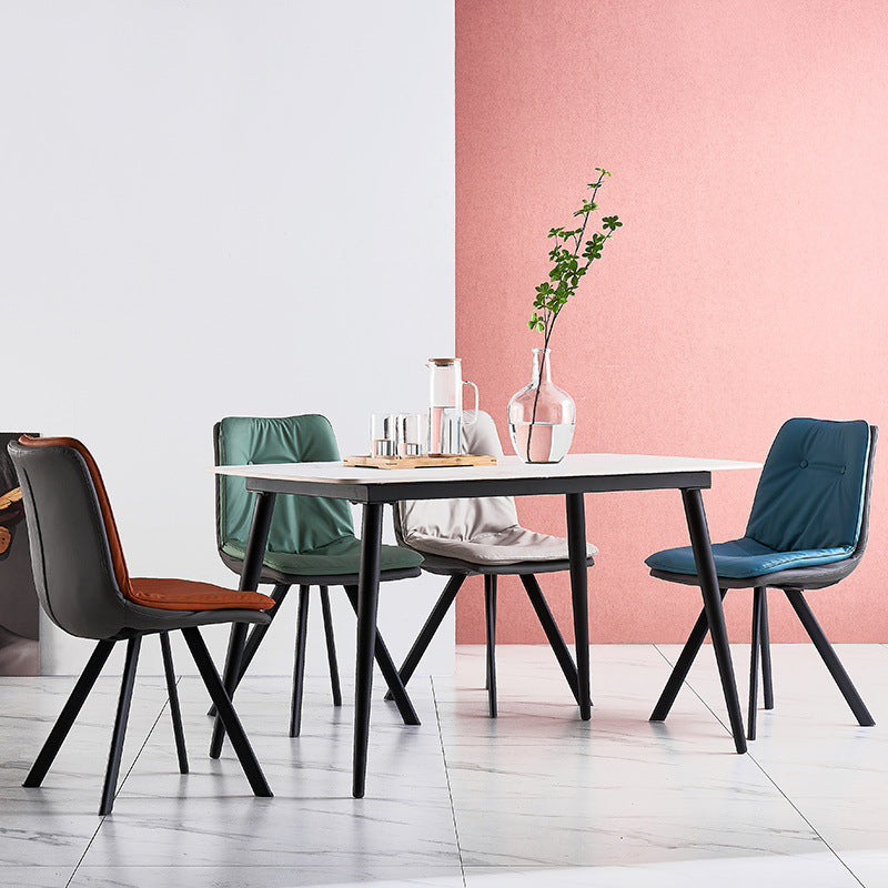 Leather Scandinavian Side Chair Upholstered Armless Dining Chairs with Metal Legs