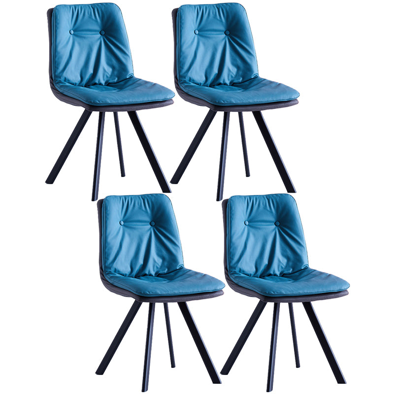 Leather Scandinavian Side Chair Upholstered Armless Dining Chairs with Metal Legs