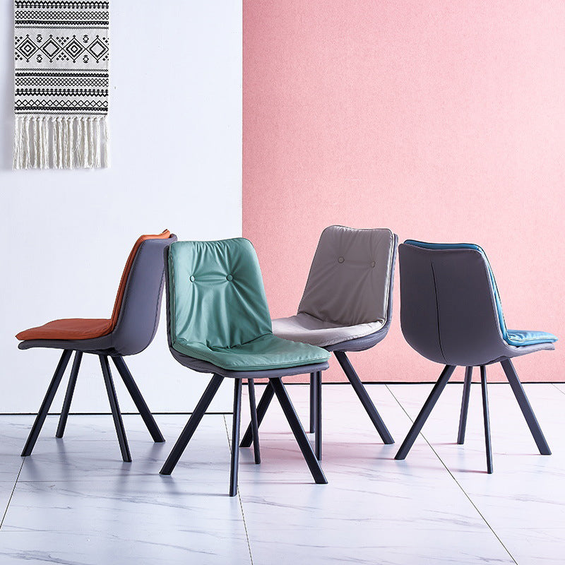 Leather Scandinavian Side Chair Upholstered Armless Dining Chairs with Metal Legs