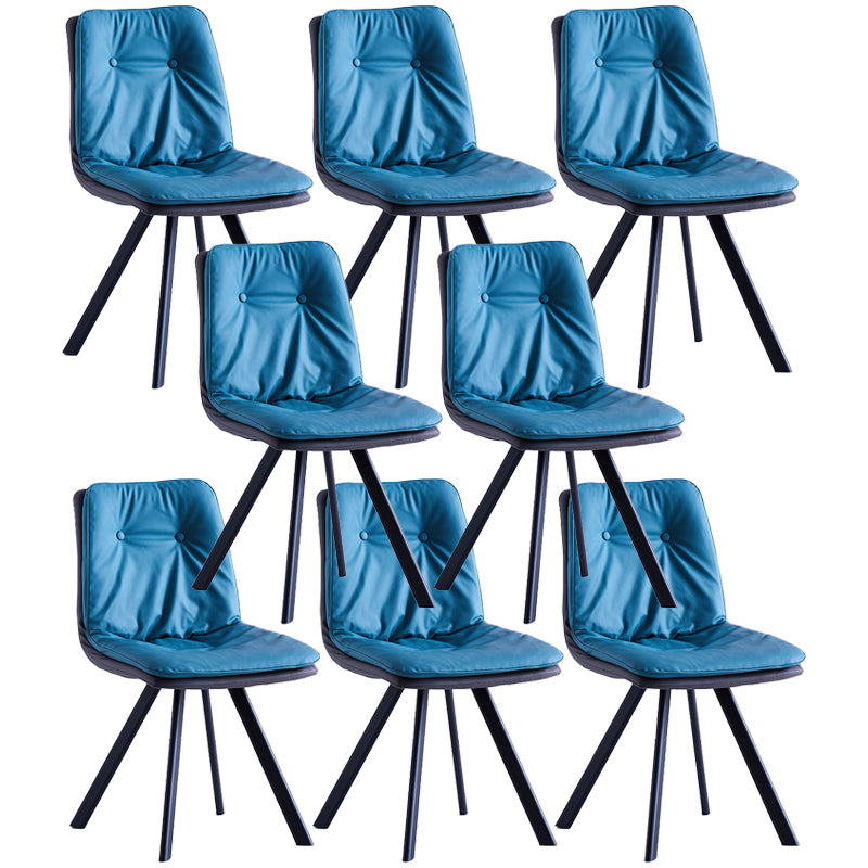 Leather Scandinavian Side Chair Upholstered Armless Dining Chairs with Metal Legs
