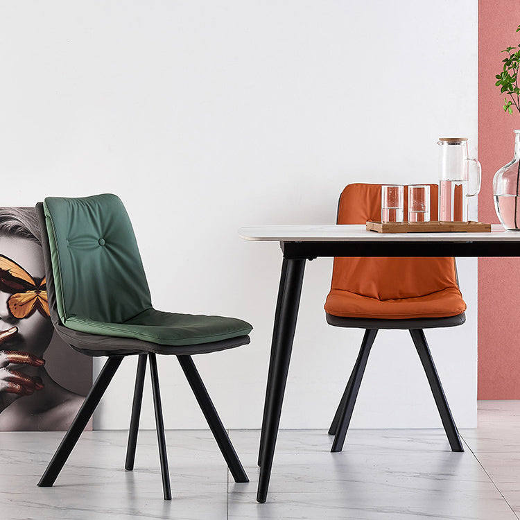 Leather Scandinavian Side Chair Upholstered Armless Dining Chairs with Metal Legs
