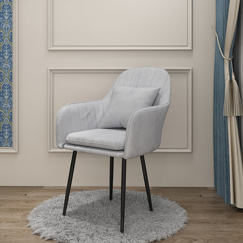 Scandinavian Dining Arm Chair Solid Back Chair with Metal Legs for Home Use